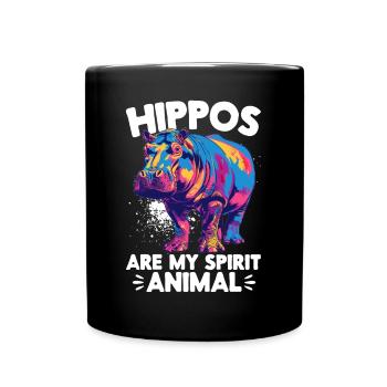 Hippo Hippopotamus Animal Hippos are my spirit - Full Colour Mug - black - Front
