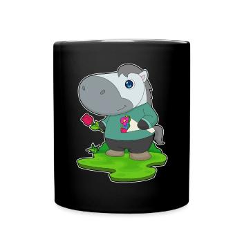 Pferd Blumenstrauß - Tasse einfarbig - Schwarz - Vorne