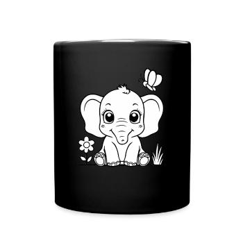 Mignon éléphant assis - Mug uni - noir - Devant