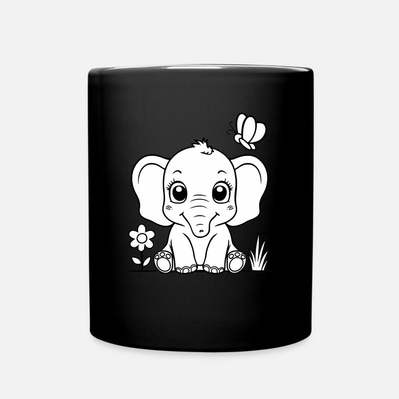 Cute elephant sitting - Full Colour Mug - black