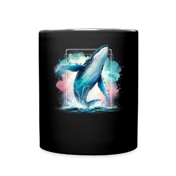 Humpback whale jumping whale ocean night outfit - Full Colour Mug - black - Front
