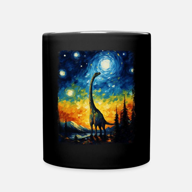 Brachiosaurus Dinosaurier Sternennacht Gemälde - Tasse einfarbig - Schwarz