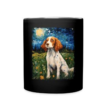 Brittany Spaniel Chien Nuit étoilée Peinture - Mug uni - noir - Devant