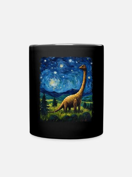 Brontosaurus Dinosaurier Sternennacht Gemälde - Tasse einfarbig - Schwarz