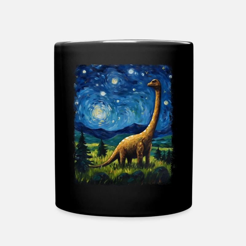 Brontosaurus Dinosaurier Sternennacht Gemälde - Tasse einfarbig - Schwarz
