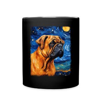 Bullmastiff Hund Sternennacht Gemälde - Tasse einfarbig - Schwarz - Vorne