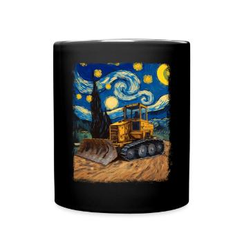 Bulldozer Bauwagen HEO Sternennacht Malerei - Tasse einfarbig - Schwarz - Vorne