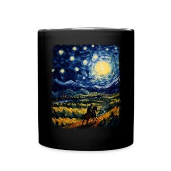 cavalier équitation dressage nuit étoilée peinture - Mug uni - noir - Devant
