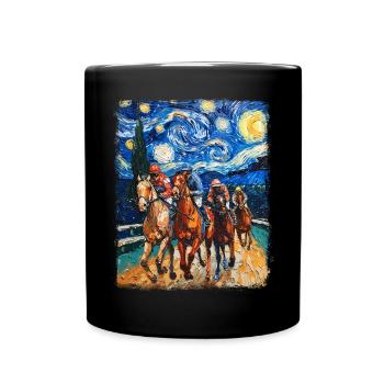 Courses de chevaux Équitation Nuit étoilée Peinture - Mug uni - noir - Devant