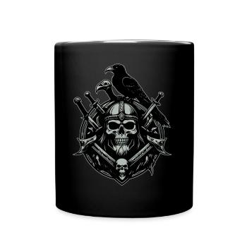 Portrait viking avec un grand corbeau et des épées - Mug uni - noir - Devant