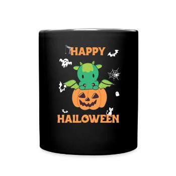 Dragon en citrouille Dragon mignon Joyeux Halloween - Mug uni - noir - Devant