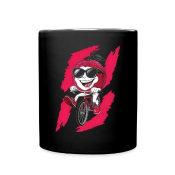 Litschi, Radfahren, Auf, Fahrrad, Geschenk - Tasse einfarbig - Schwarz - Vorne