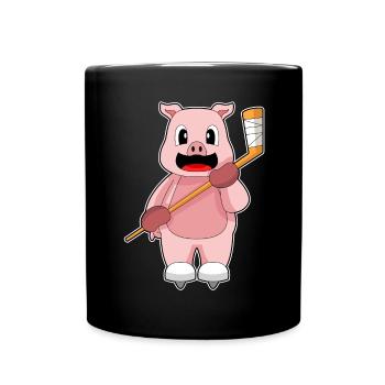 Schwein Eishockey Eishockeyschläger - Tasse einfarbig - Schwarz - Vorne