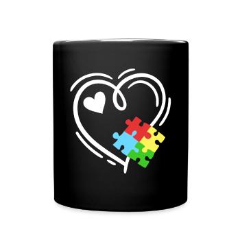 Autismus Puzzleteile Herz - Tasse einfarbig - Schwarz - Vorne