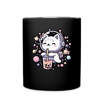 Kawaii Cat Astronaut Bubble Tea in Space - Full Colour Mug - black - Front