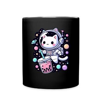 Kawaii Cat Astronaut Bubble Tea in Space - Full Colour Mug - black - Front