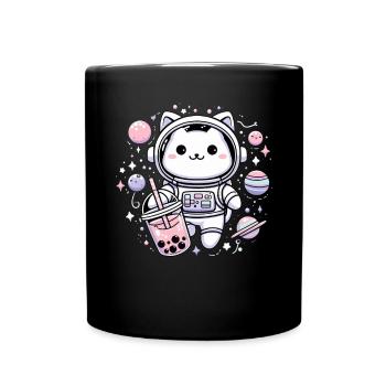 Kawaii Cat Astronaut Bubble Tea in Space - Full Colour Mug - black - Front