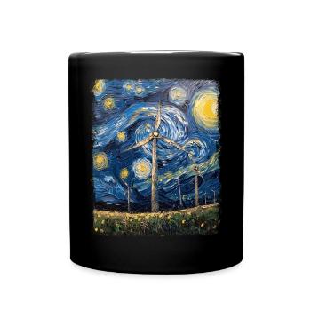 Windturbine Techniker Windmühle Sternennacht Maler - Tasse einfarbig - Schwarz - Vorne