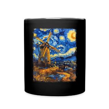 Wind Turbine Wind Turbine Starry Night Painting - Full Colour Mug - black - Front
