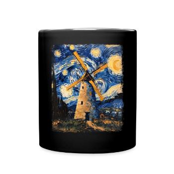 Wind Turbine Wind Turbine Starry Night Painting - Full Colour Mug - black - Front
