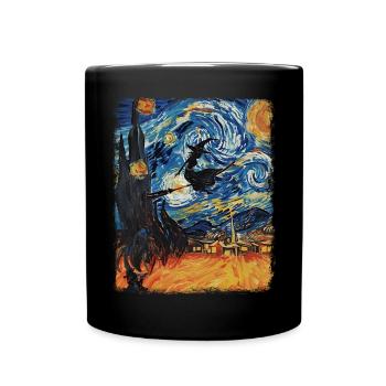 Hexe Halloween Hexen Okkultes Sternennacht Gemälde - Tasse einfarbig - Schwarz - Vorne