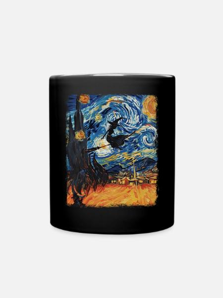 Hexe Halloween Hexen Okkultes Sternennacht Gemälde - Tasse einfarbig - Schwarz