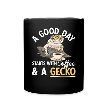 Leopardgecko Reptil Haustier Gecko - Tasse einfarbig - Schwarz - Vorne