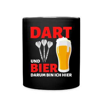 Dart Und Bier Darum Bin Ich Hier – Lustiger Dart - Tasse einfarbig - Schwarz - Vorne