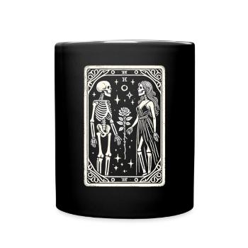 T-shirt de tarot d’Halloween : Couple de squelettes avec rose - Mug uni - noir - Devant