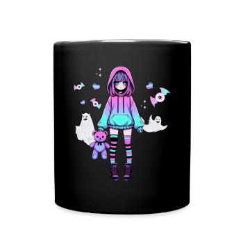 Pastel Goth Anime Fille Avec Ours En Peluche Gothique - Mug uni - noir - Devant