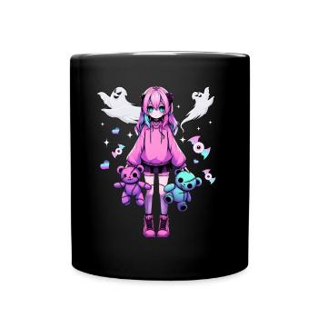 Pastel Goth Anime Fille Avec Ours En Peluche Gothique - Mug uni - noir - Devant