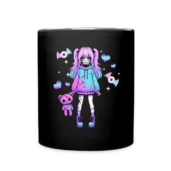 Pastel Goth Anime Fille Avec Ours En Peluche Gothique - Mug uni - noir - Devant
