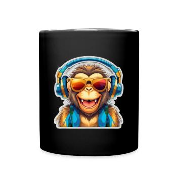 Singe cool avec des écouteurs et des lunettes de soleil - Mug uni - noir - Devant