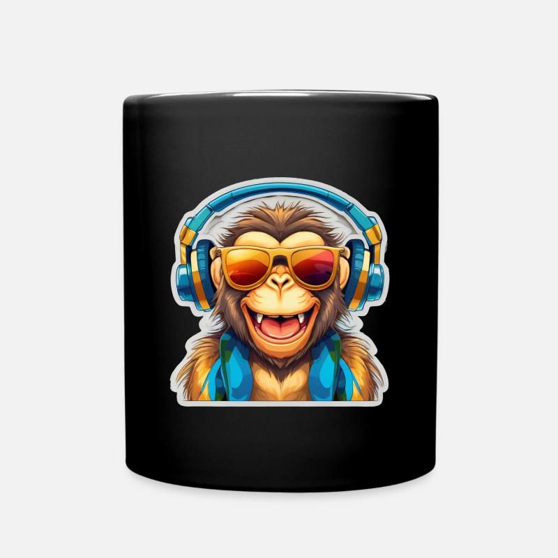 Cooler Affe Mit Kopfhörern Und Sonnenbrille - Tasse einfarbig - Schwarz