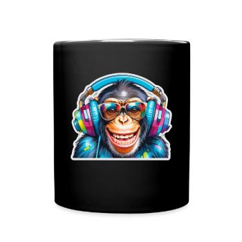 Singe cool avec des écouteurs et des lunettes de soleil - Mug uni - noir - Devant