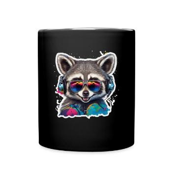 Raccoon With Headphones Graffiti Art - Full Colour Mug - black - Front
