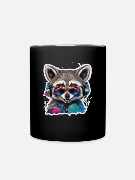 Waschbär Mit Kopfhörern Graffiti Kunst - Tasse einfarbig - Schwarz
