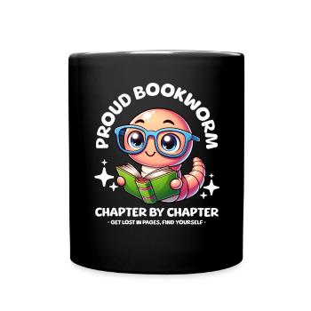 Stolzer, süßer Bücherwurm mit Brille liest Buch - Tasse einfarbig - Schwarz - Vorne