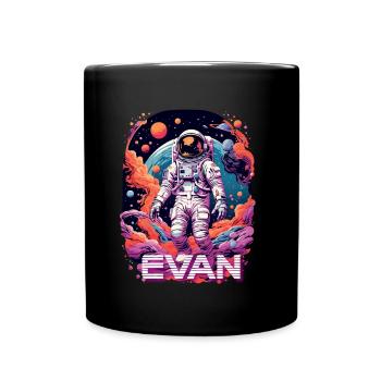 EVAN - Schöner Jungen Name mit coolem Astronaut - Tasse einfarbig - Schwarz - Vorne