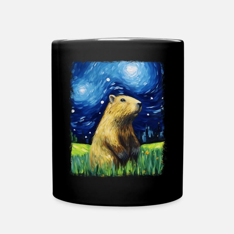 Capybara Capibara Sternennacht Gemälde - Tasse einfarbig - Schwarz