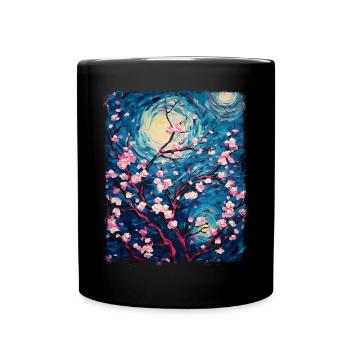 fleurs de cerisier fleur japonaise peinture nuit étoilée - Mug uni - noir - Devant