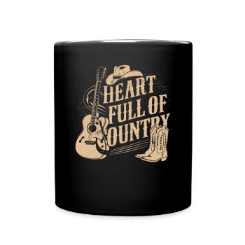 Heart Full Country Music Cowboy Guitar - Full Colour Mug - black - Front