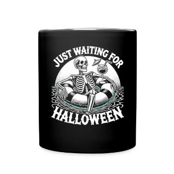 Relaxed Skelett Halloween wartet auf Halloween - Tasse einfarbig - Schwarz - Vorne