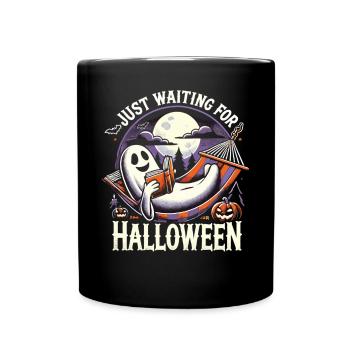 Waiting for Halloween with book and ghost - Full Colour Mug - black - Front