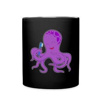 Octopus Toothbrush - Full Colour Mug - black - Front