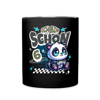 6. Geburtstag Kindergeburtstag Gaming Panda - Tasse einfarbig - Schwarz - Vorne