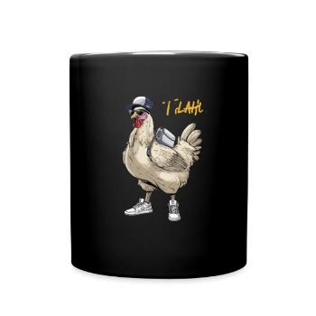 Chicken with backpack and sneakers – urban style - Full Colour Mug - black - Front