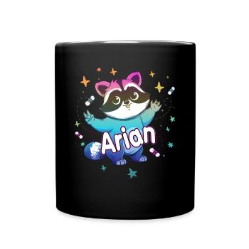 ARIAN - Schöner Jungen Name mit süßem Waschbär - Tasse einfarbig - Schwarz - Vorne