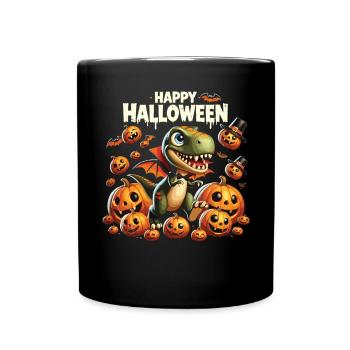 Dino aux ailes de vampire et citrouilles - Mug uni - noir - Devant