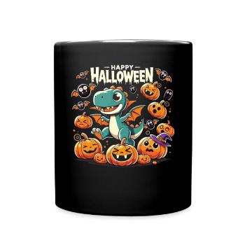 T-Rex avec des ailes de vampire chasse les citrouilles Halloween - Mug uni - noir - Devant